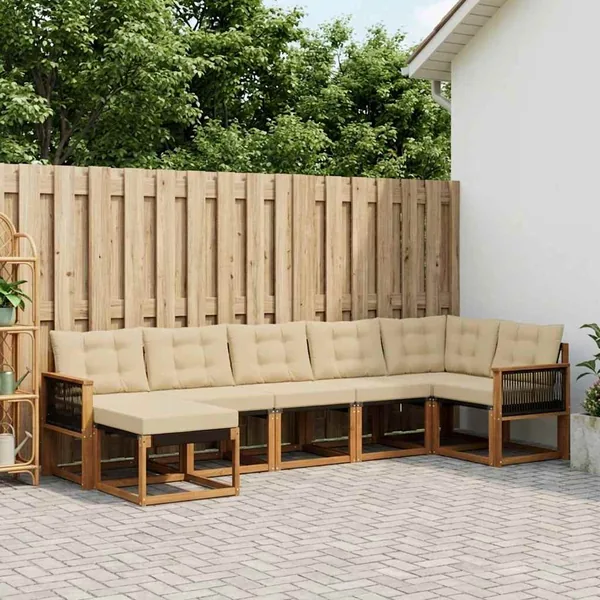 Ensemble de canapés d'extérieur 7 pcs Naturel et Beige