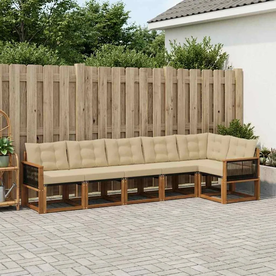Ensemble de canapés d'extérieur 6 pcs Naturel et Beige