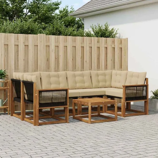 Ensemble de canapés d'extérieur 7 pcs Naturel et Beige
