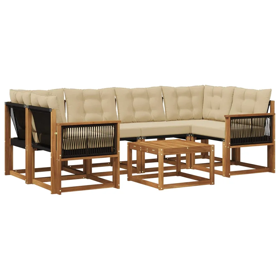 Ensemble de canapés d'extérieur 7 pcs Naturel et Beige - 2