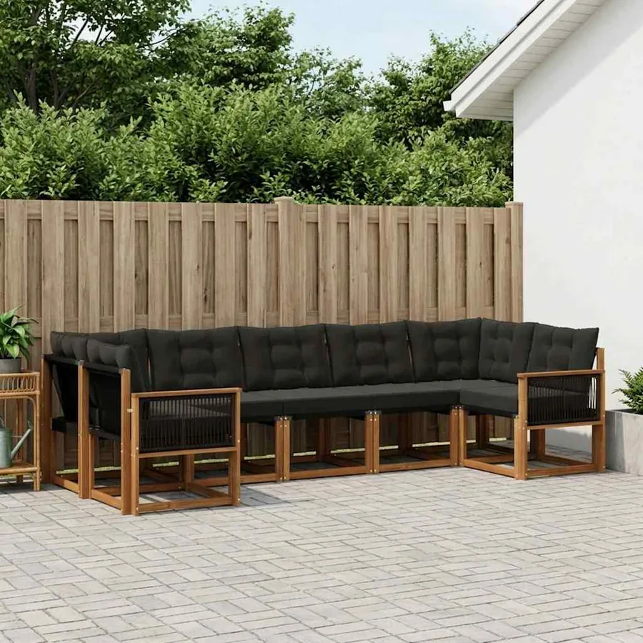 Ensemble de canapés d'extérieur 7 pcs Naturel et noir