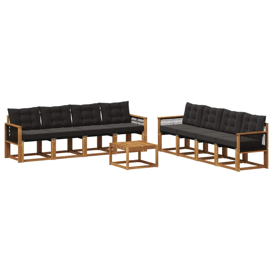 Ensemble de canapés d'extérieur 9 pcs Naturel et noir - 2
