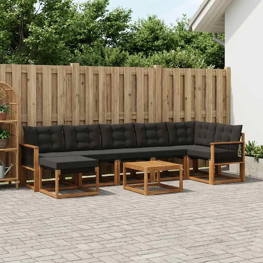 Ensemble de canapés d'extérieur 8 pcs Naturel et noir