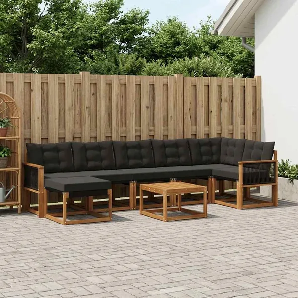 Ensemble de canapés d'extérieur 8 pcs Naturel et noir