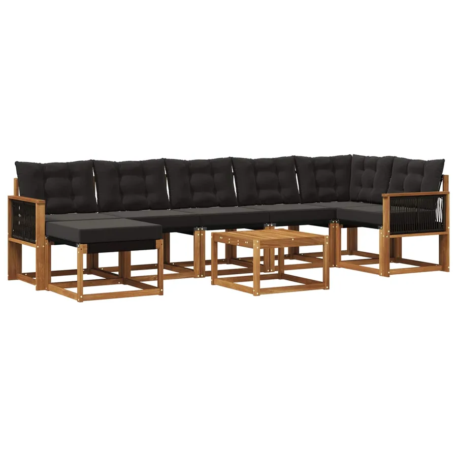 Ensemble de canapés d'extérieur 8 pcs Naturel et noir - 2
