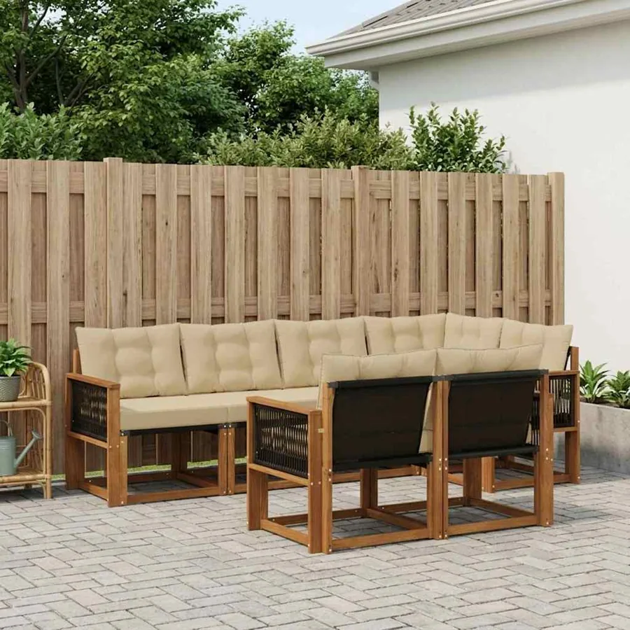 Ensemble de canapés d'extérieur 7 pcs Naturel et Beige