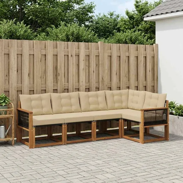 Ensemble de canapés d'extérieur 5 pcs Naturel et Beige