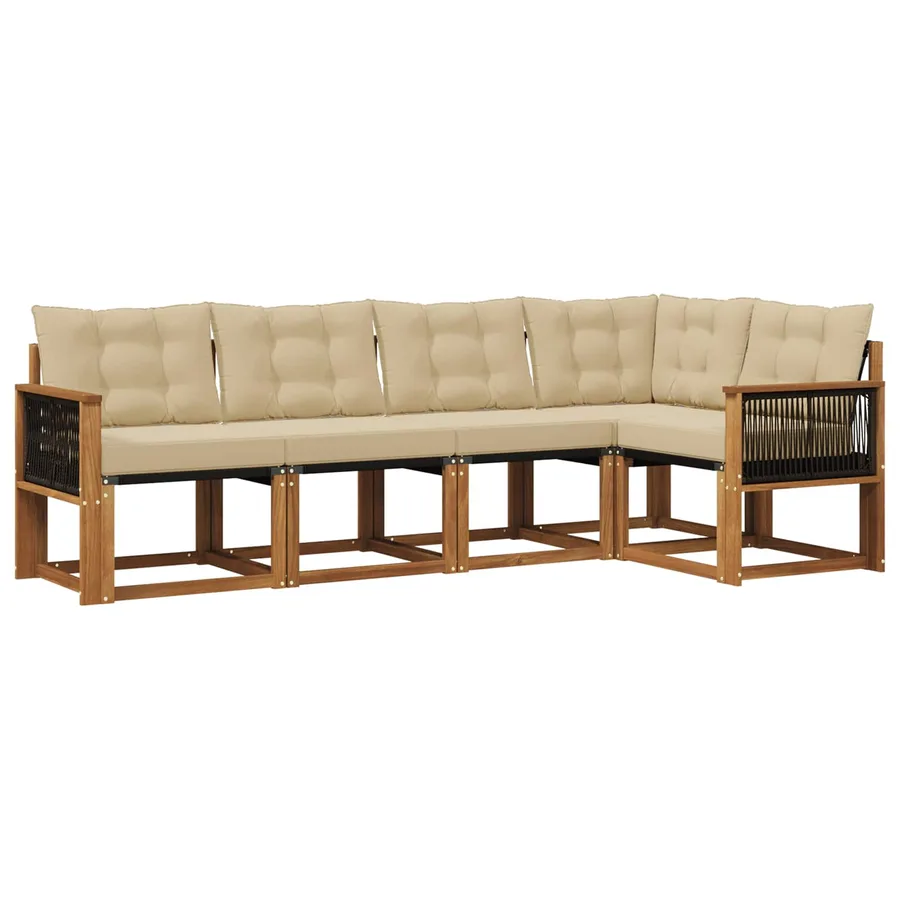 Ensemble de canapés d'extérieur 5 pcs Naturel et Beige - 2