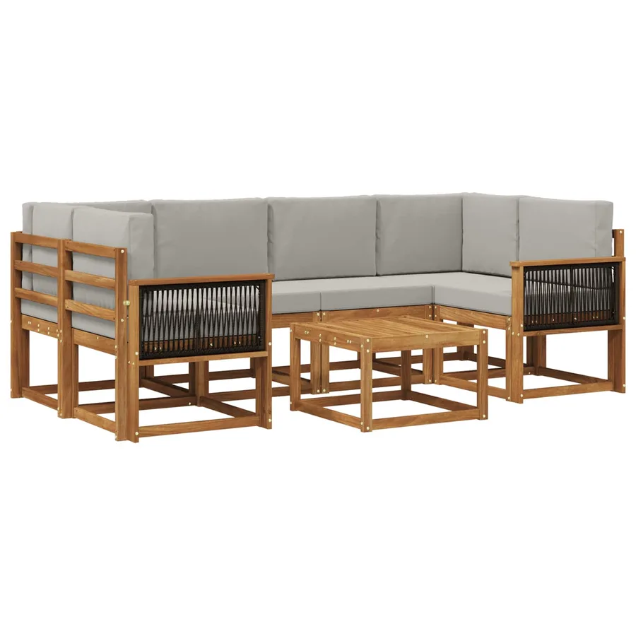 Ensemble de canapés d'extérieur 5 pcs Naturel et gris clair - 2