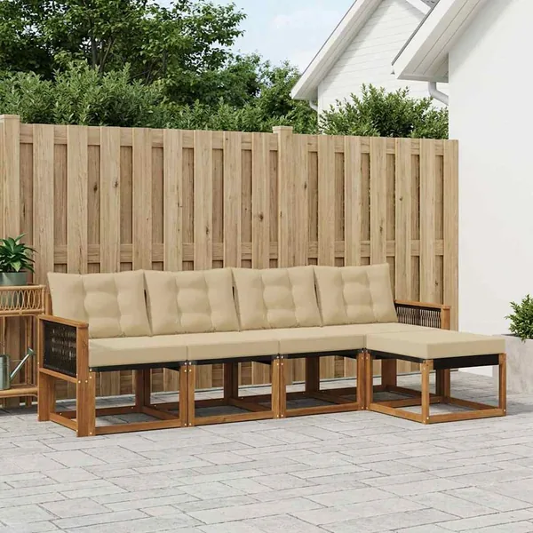 Ensemble de canapés d'extérieur 5 pcs Naturel et Beige