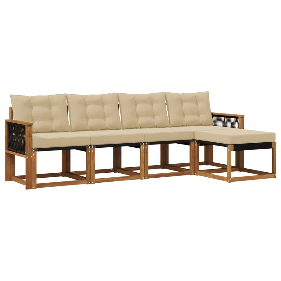 Ensemble de canapés d'extérieur 5 pcs Naturel et Beige - 2