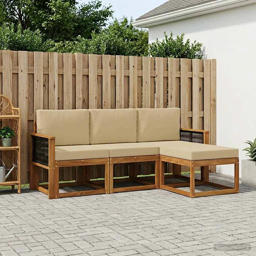 Ensemble de canapés d'extérieur avec coussin 4 pcs Naturel