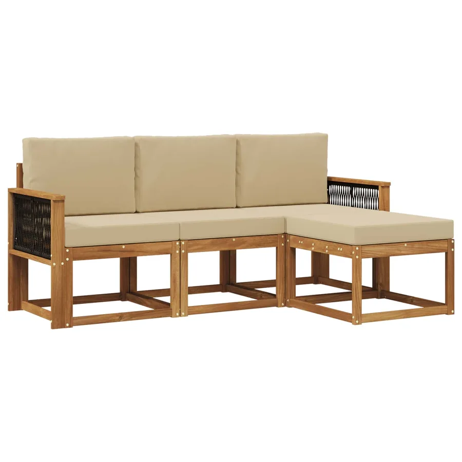 Ensemble de canapés d'extérieur avec coussin 4 pcs Naturel - 2