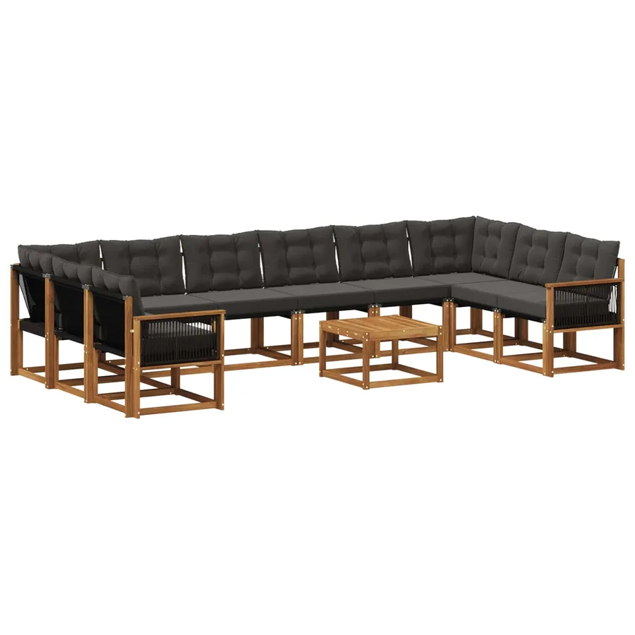 Ensemble de canapés d'extérieur 11 pcs Naturel et noir - 2