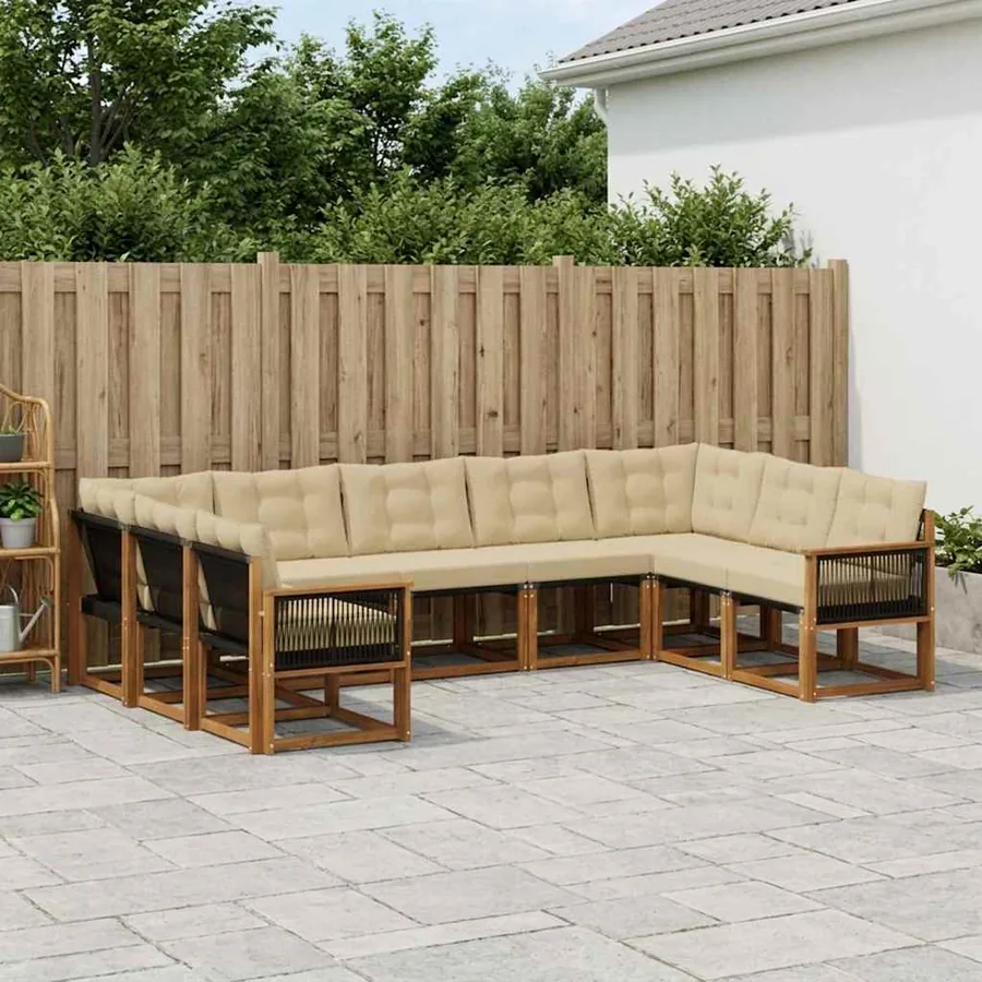 Ensemble de canapés d'extérieur 9 pcs Naturel et Beige