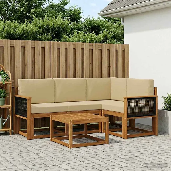 Ensemble de canapés d'extérieur 5 pcs Naturel et Beige