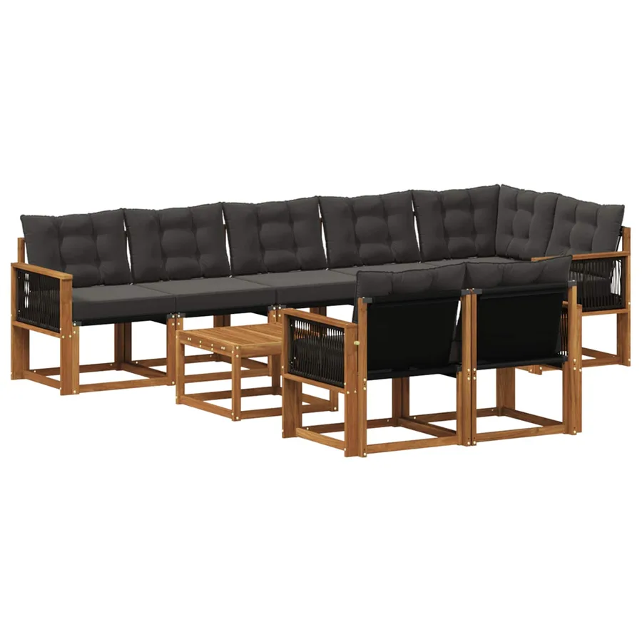Ensemble de canapés d'extérieur 9 pcs Naturel et noir - 2