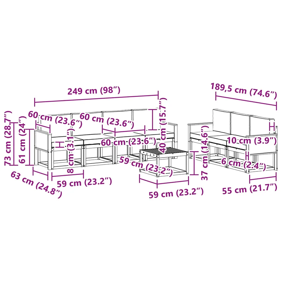 Ensemble de canapés d'extérieur 7 pcs Naturel et Crème - 7