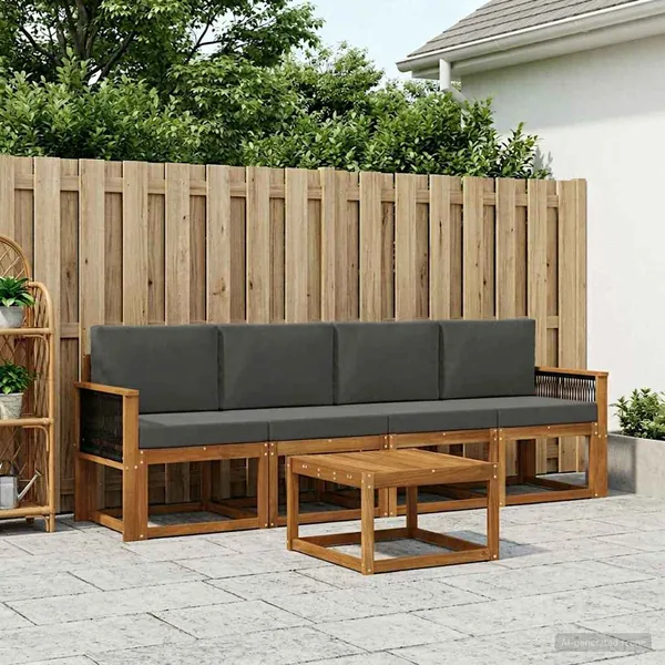 Ensemble de canapés d'extérieur 4 pcs Naturel et Anthracite