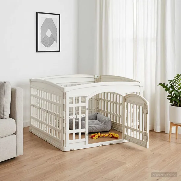 Parc pour chien à 4 panneaux 88 x 88 x 56 cm Plastique Blanc