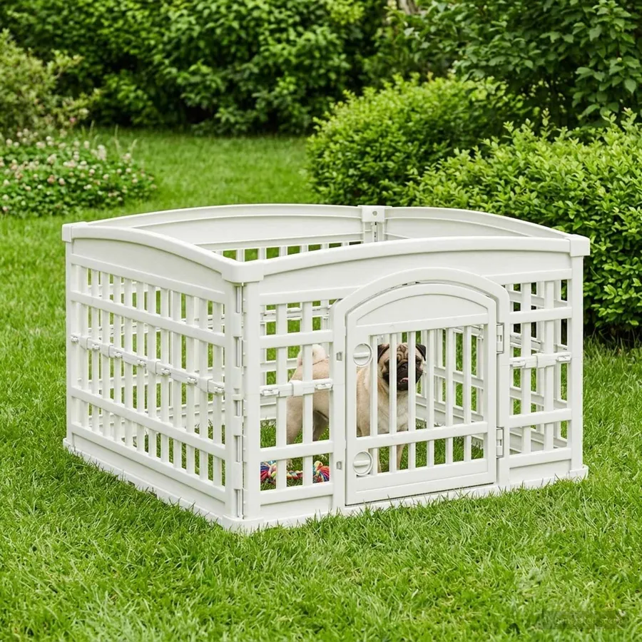 Parc pour chien à 4 panneaux 88 x 88 x 56 cm Plastique Blanc - 4