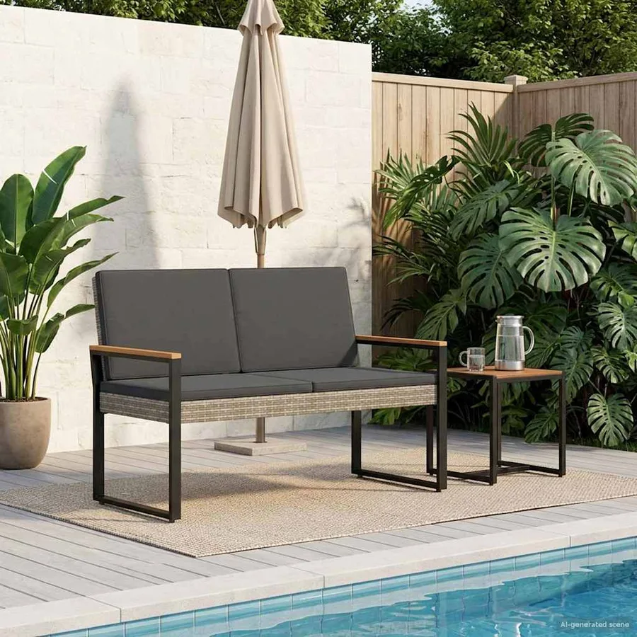 Banc extérieur Gris et Gris foncé 107 x 61 x 80 cm polyrotin - 3