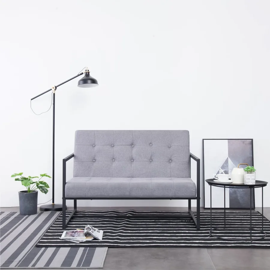 Canapé-lit à 2 places avec accoudoirs gris clair acier et tissu