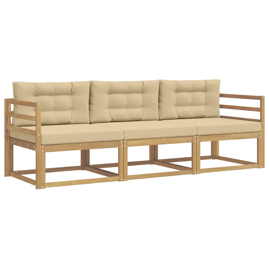 Ensemble de canapés d'extérieur 3 pcs Blanc et Beige Polyester - 2