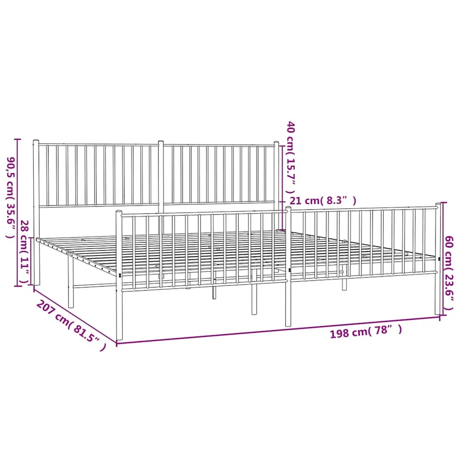 Cadre de lit métal sans matelas et pied de lit blanc 193x203 cm - 10