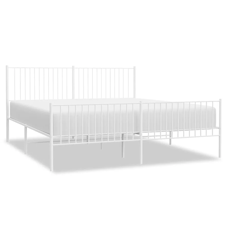 Cadre de lit métal sans matelas et pied de lit blanc 193x203 cm - 2
