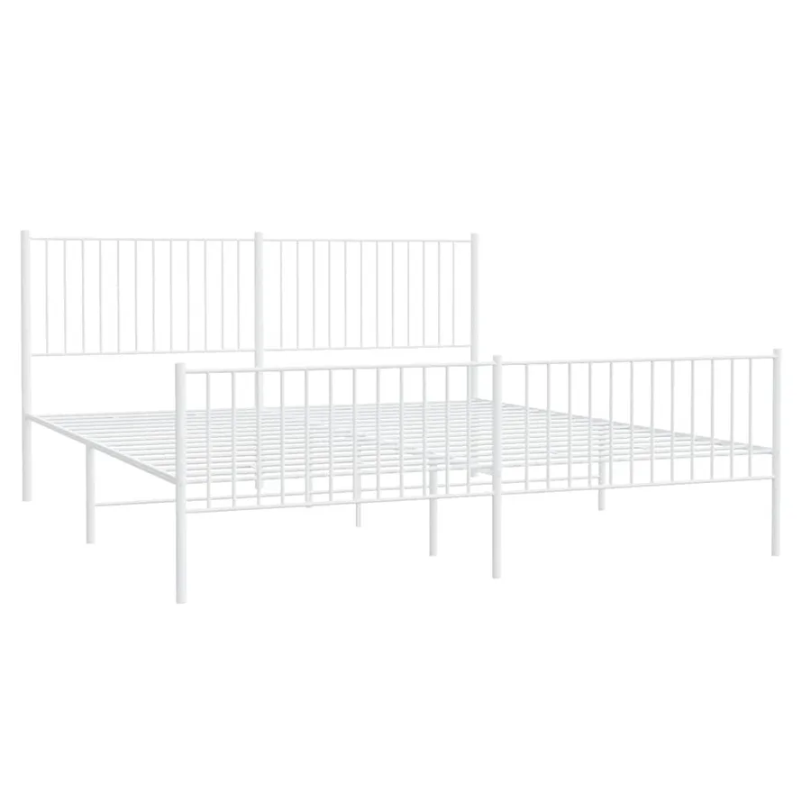 Cadre de lit métal sans matelas et pied de lit blanc 193x203 cm - 4