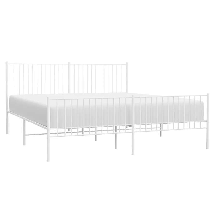 Cadre de lit métal sans matelas et pied de lit blanc 193x203 cm - 5