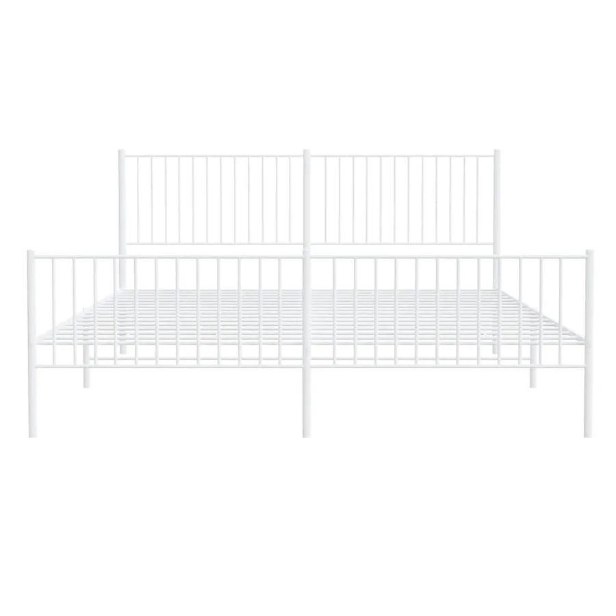 Cadre de lit métal sans matelas et pied de lit blanc 193x203 cm - 6