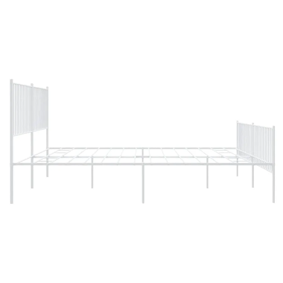 Cadre de lit métal sans matelas et pied de lit blanc 193x203 cm - 7