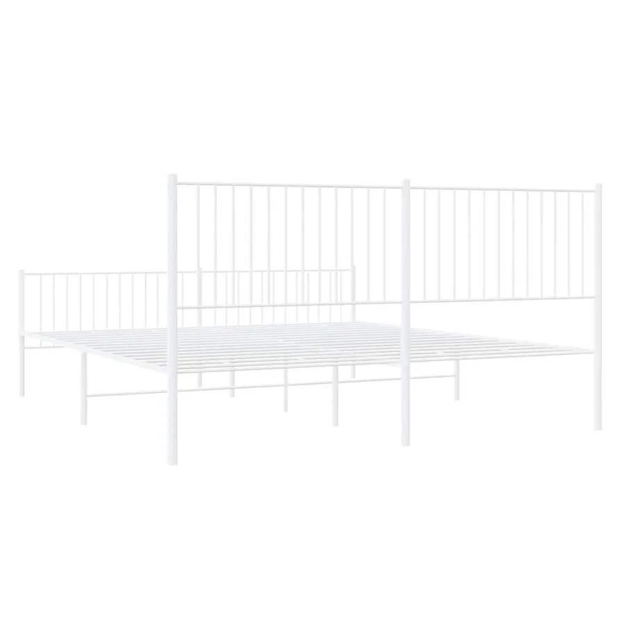 Cadre de lit métal sans matelas et pied de lit blanc 193x203 cm - 8