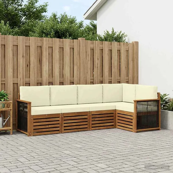 Ensemble de canapé d'angle avec coussin 4 pcs Naturel et Crème