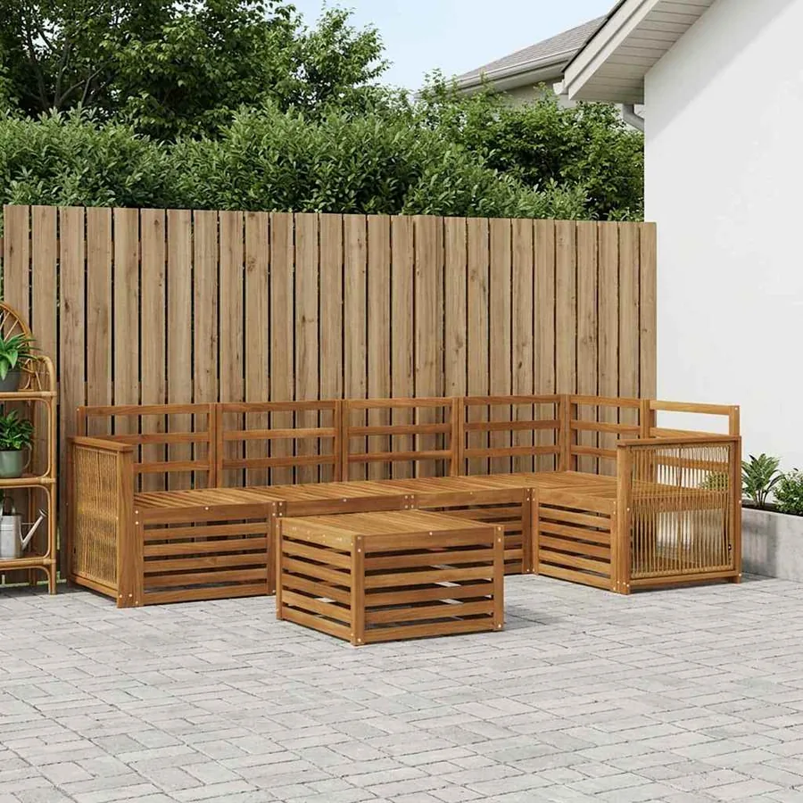 Ensemble de canapé d'angle 5 pcs Naturel Bois d'Acacia Massif