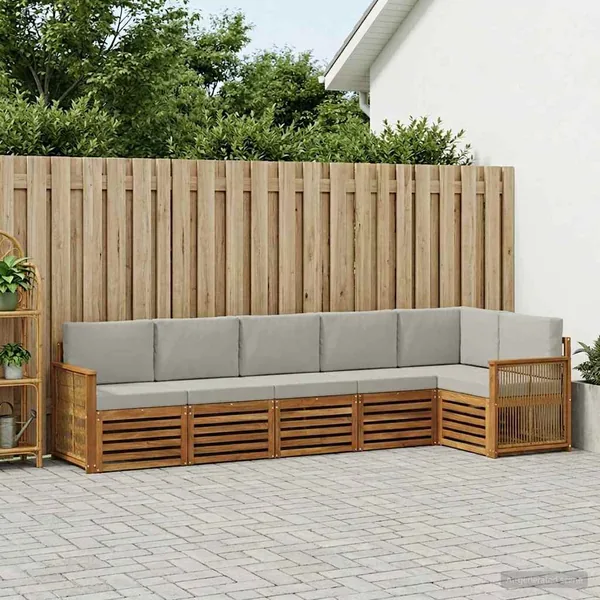 Ensemble de canapé d'angle 5 pcs Naturel et gris clair