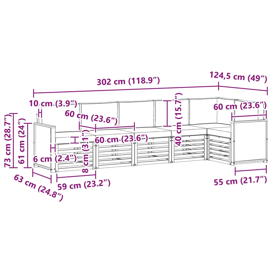 Ensemble de canapé d'angle 5 pcs Naturel et gris clair - 8