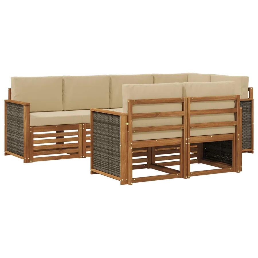 Ensemble de canapé d'angle avec coussin 6 pcs Naturel - 2