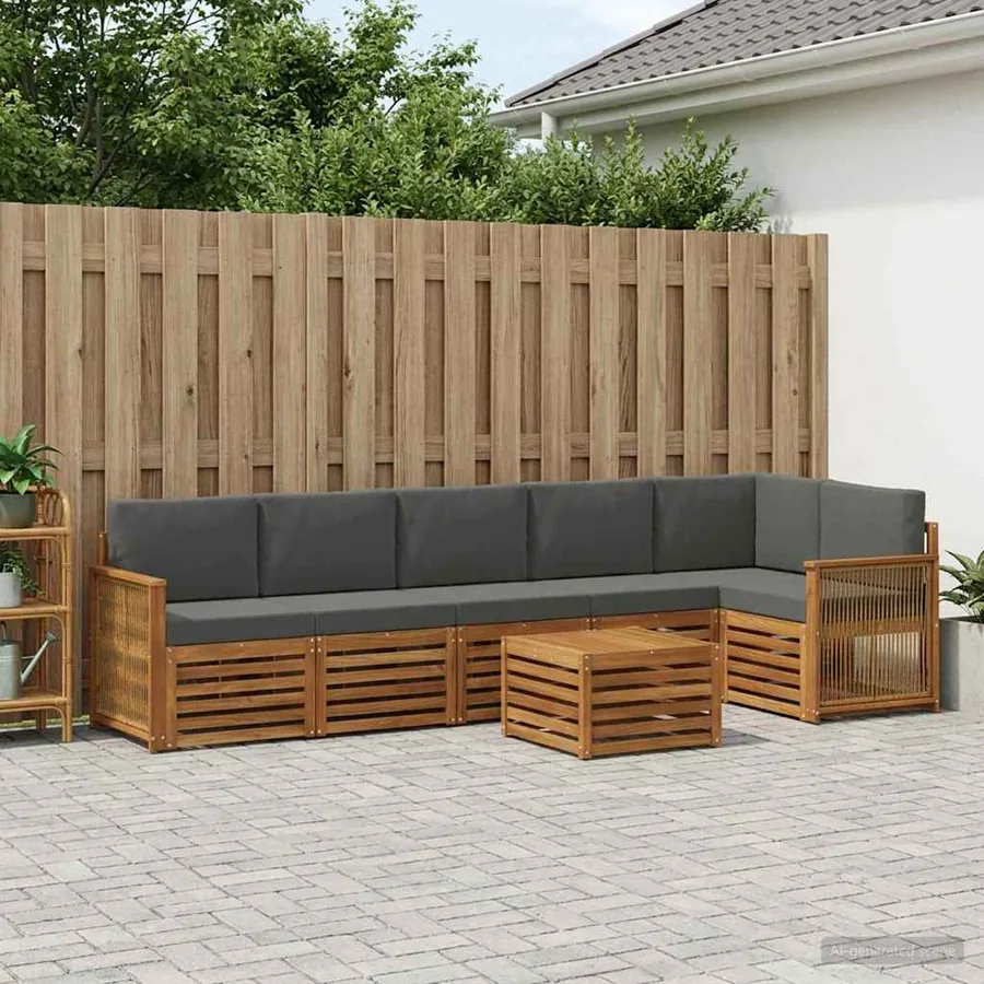 Ensemble de canapé d'angle 6 pcs Naturel et Anthracite