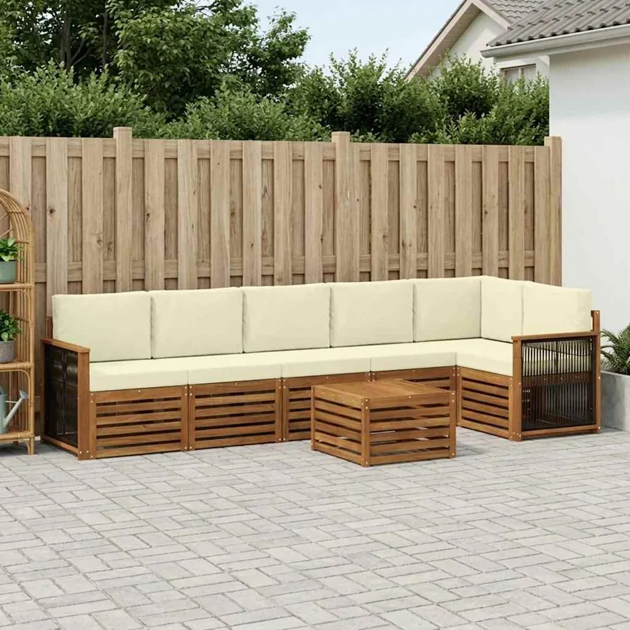 Ensemble de canapé d'angle avec coussin 6 pcs Naturel et Crème