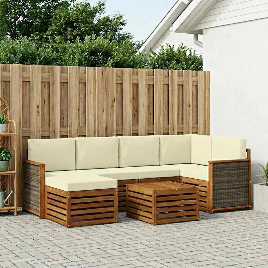 Ensemble de canapé d'angle avec coussin 6 pcs Naturel et Crème