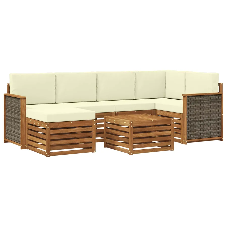 Ensemble de canapé d'angle avec coussin 6 pcs Naturel et Crème - 2