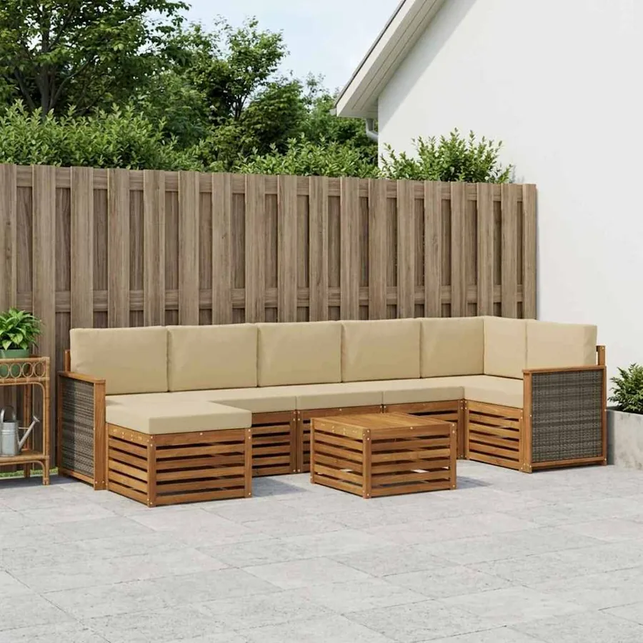 Ensemble de canapés d'extérieur avec coussin 7 pcs Naturel