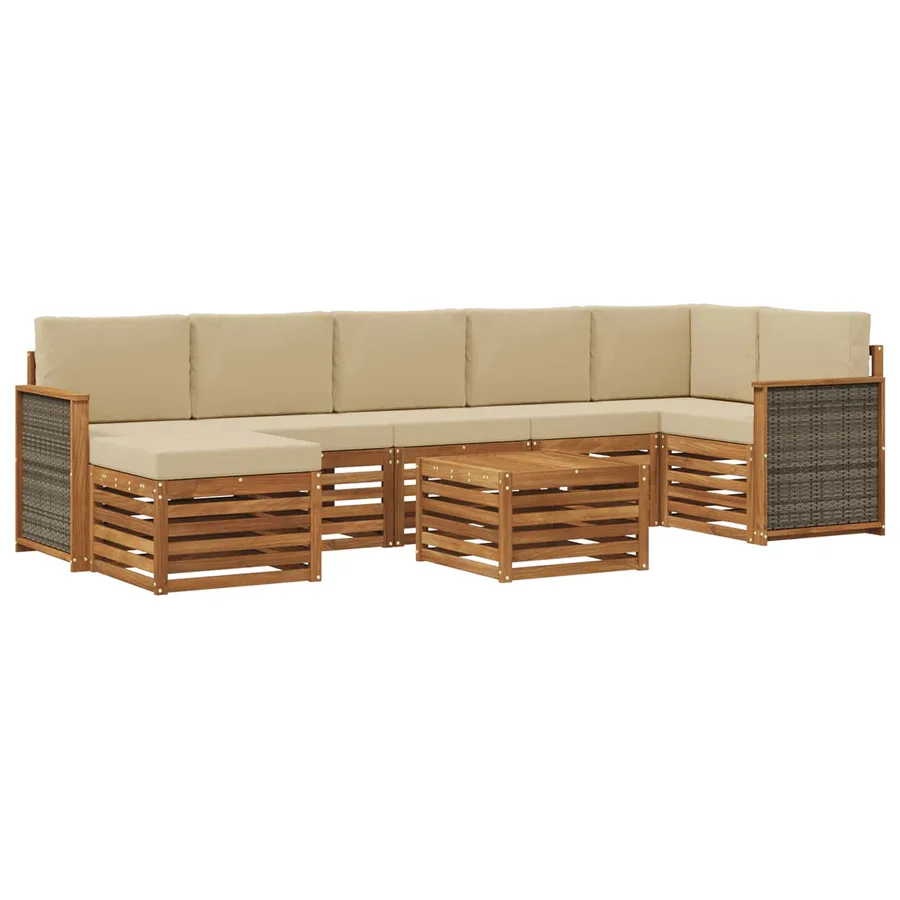Ensemble de canapés d'extérieur avec coussin 7 pcs Naturel - 2