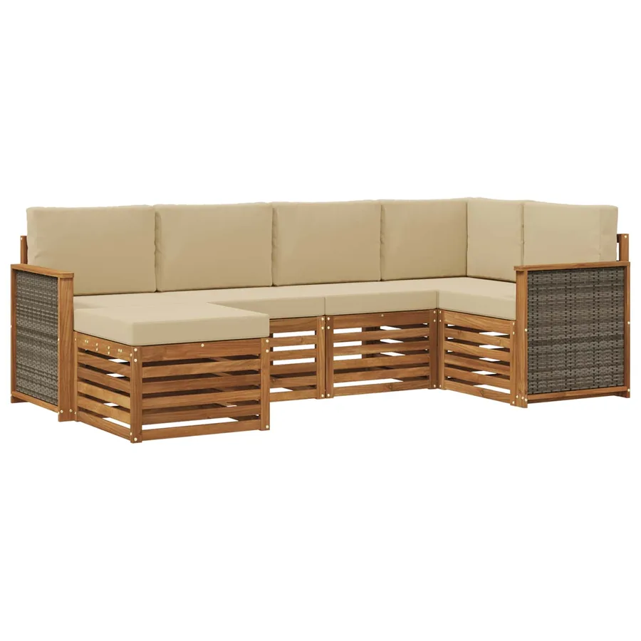 Ensemble de canapé d'angle avec coussin 5 pcs Naturel - 2