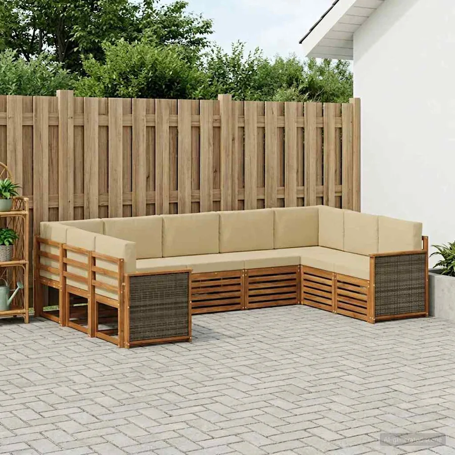 Ensemble de canapé d'angle avec coussin 7 pcs Naturel