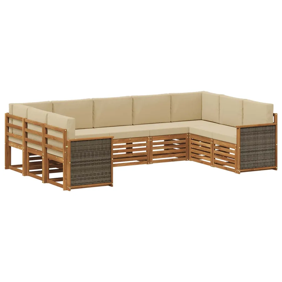 Ensemble de canapé d'angle avec coussin 7 pcs Naturel - 2