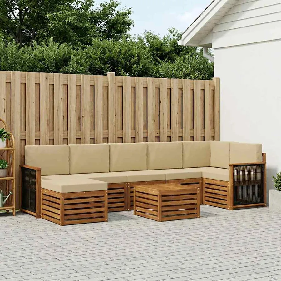 Ensemble de canapés d'extérieur avec coussin 7 pcs Naturel